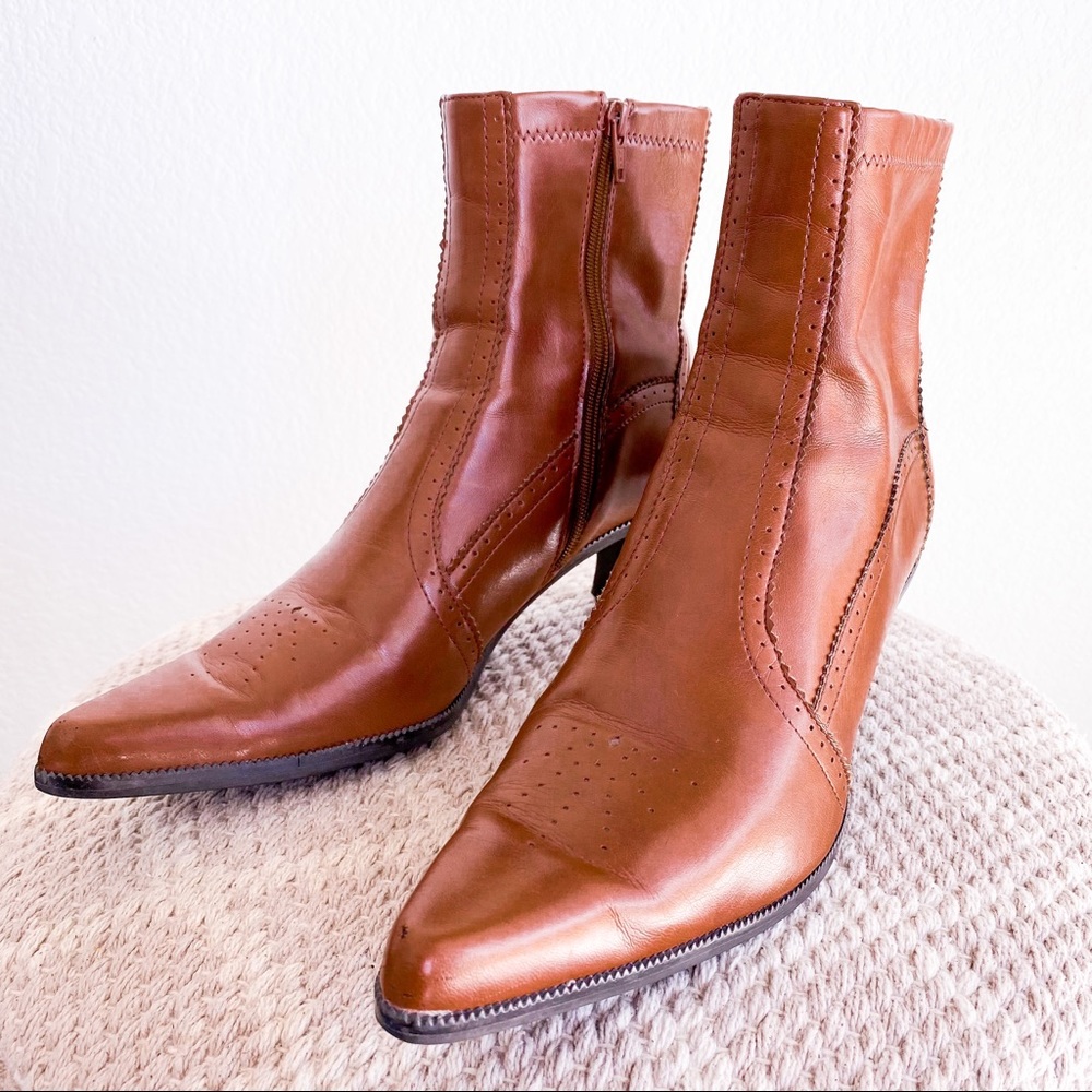 FRANCO SARTO Brown Pointed Toe Ankle Boots